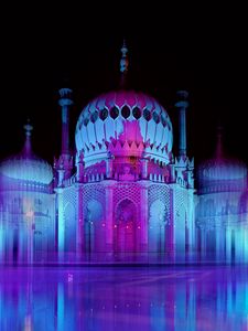 Preview wallpaper architecture, night, neon, light, lilac, blue, pink