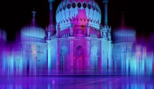 Preview wallpaper architecture, night, neon, light, lilac, blue, pink