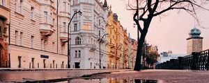 Preview wallpaper architecture, puddle, reflection, city, prague, czechia