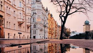 Preview wallpaper architecture, puddle, reflection, city, prague, czechia