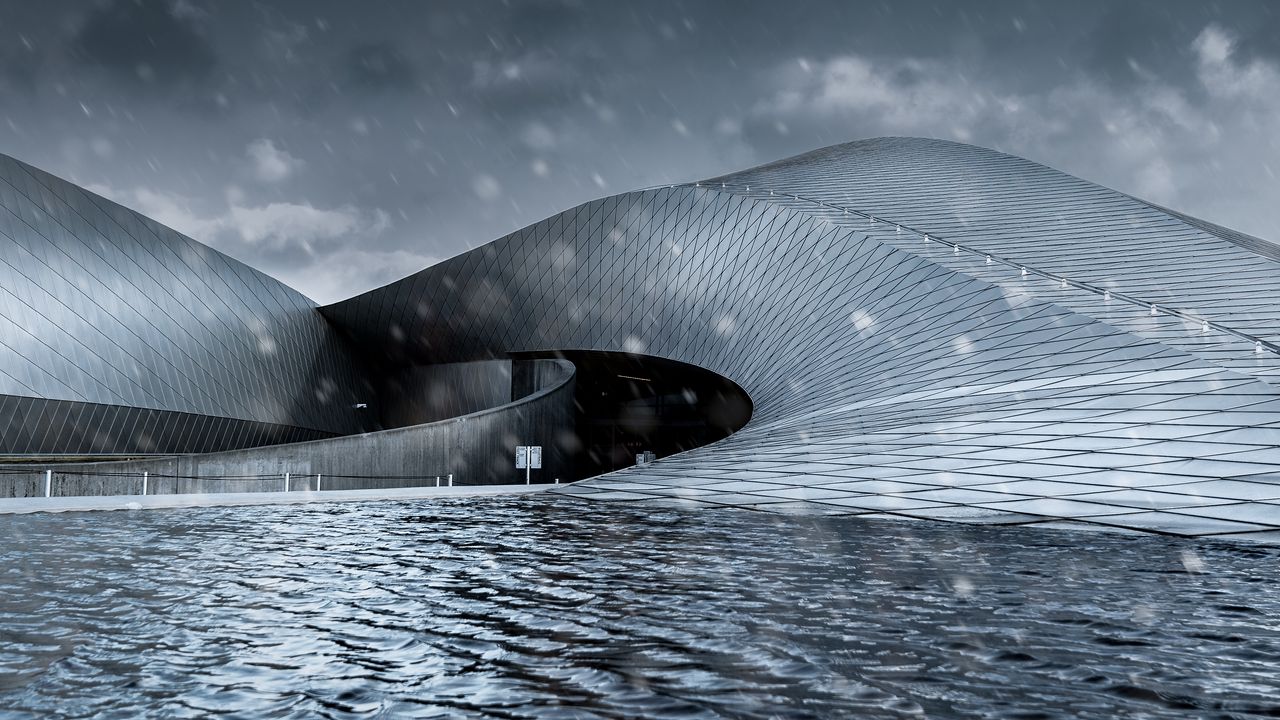 Wallpaper architecture, snowfall, water, copenhagen, denmark