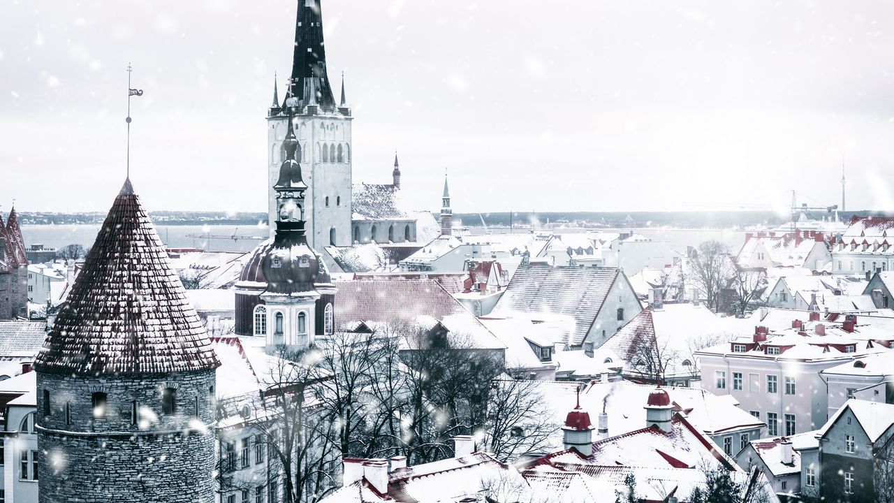 Wallpaper architecture, snowfall, winter, city, white