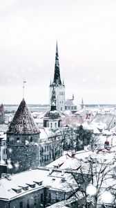 Preview wallpaper architecture, snowfall, winter, city, white