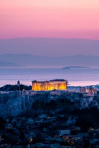 Preview wallpaper architecture, sunset, sea, acropolis, athens, greece