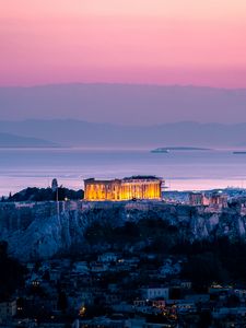 Preview wallpaper architecture, sunset, sea, acropolis, athens, greece