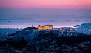 Preview wallpaper architecture, sunset, sea, acropolis, athens, greece