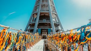 Preview wallpaper architecture, tower, building, ribbons, colorful