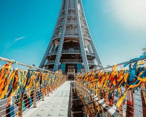 Preview wallpaper architecture, tower, building, ribbons, colorful