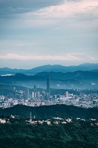 Preview wallpaper architecture, tower, skyscraper, mountains, fog