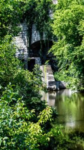 Preview wallpaper arika, steps, bricks, trees, river, nature