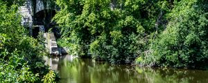 Preview wallpaper arika, steps, bricks, trees, river, nature