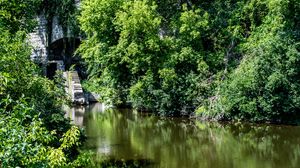 Preview wallpaper arika, steps, bricks, trees, river, nature