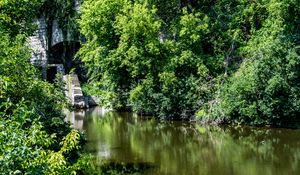 Preview wallpaper arika, steps, bricks, trees, river, nature