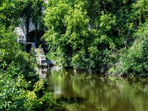 Preview wallpaper arika, steps, bricks, trees, river, nature