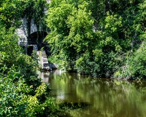 Preview wallpaper arika, steps, bricks, trees, river, nature