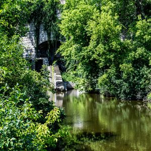 Preview wallpaper arika, steps, bricks, trees, river, nature