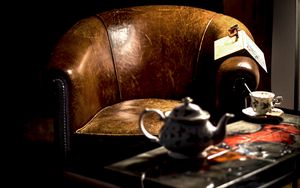Preview wallpaper armchair, tea, teapot, book
