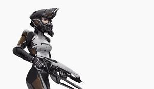 Preview wallpaper armor, helmet, girl, weapon