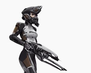 Preview wallpaper armor, helmet, girl, weapon