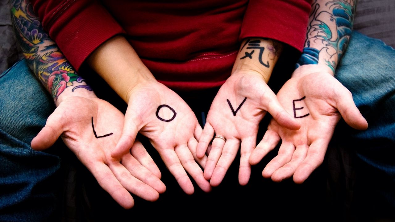 Wallpaper arms, couple, tattoo, heart, love