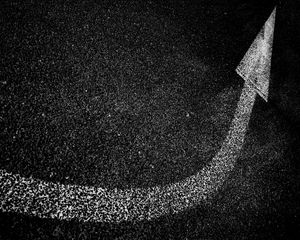 Preview wallpaper arrow, asphalt, bw, paint, marking