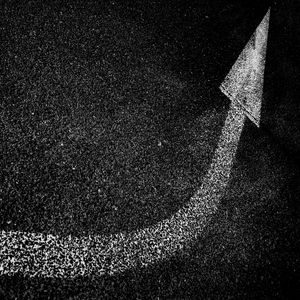 Preview wallpaper arrow, asphalt, bw, paint, marking