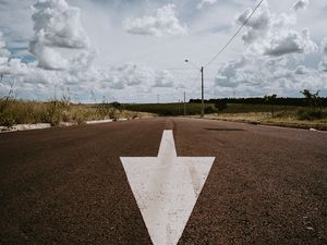 Preview wallpaper arrow, road, asphalt, pointer, landscape