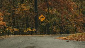 Preview wallpaper arrow, trees, forest, autumn, sign