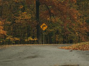 Preview wallpaper arrow, trees, forest, autumn, sign