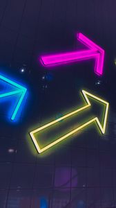 Preview wallpaper arrows, neon, colorful, glow, symbols