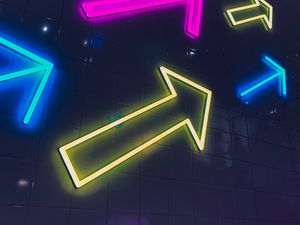 Preview wallpaper arrows, neon, colorful, glow, symbols