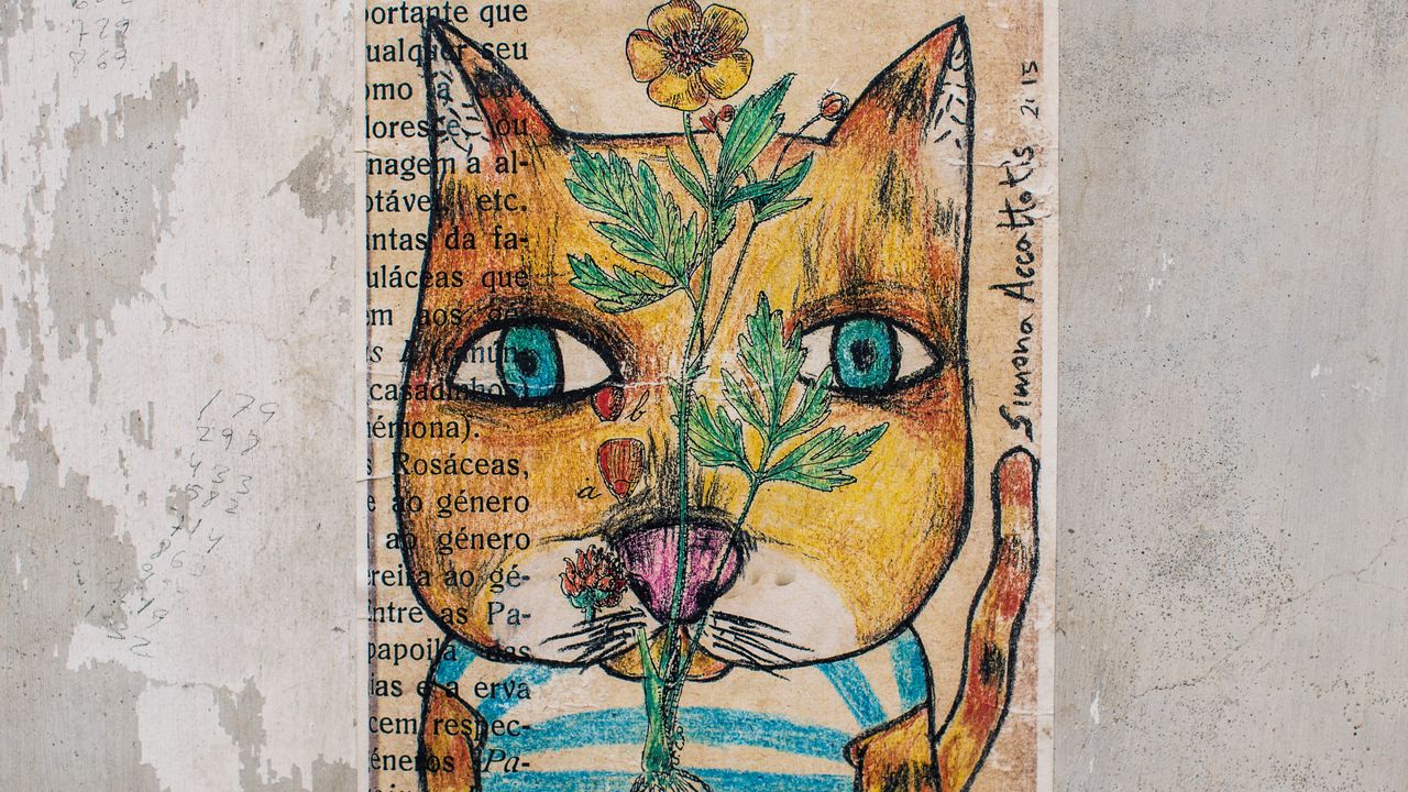 Wallpaper art, cat, drawing, paper