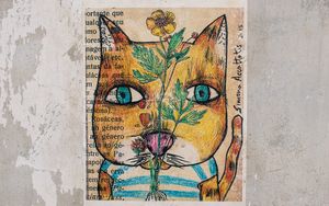 Preview wallpaper art, cat, drawing, paper