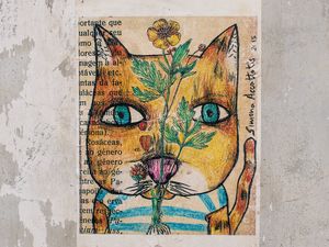 Preview wallpaper art, cat, drawing, paper