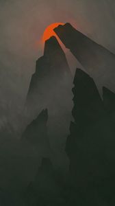 Preview wallpaper art, gloomy, fog, rocks, the sun