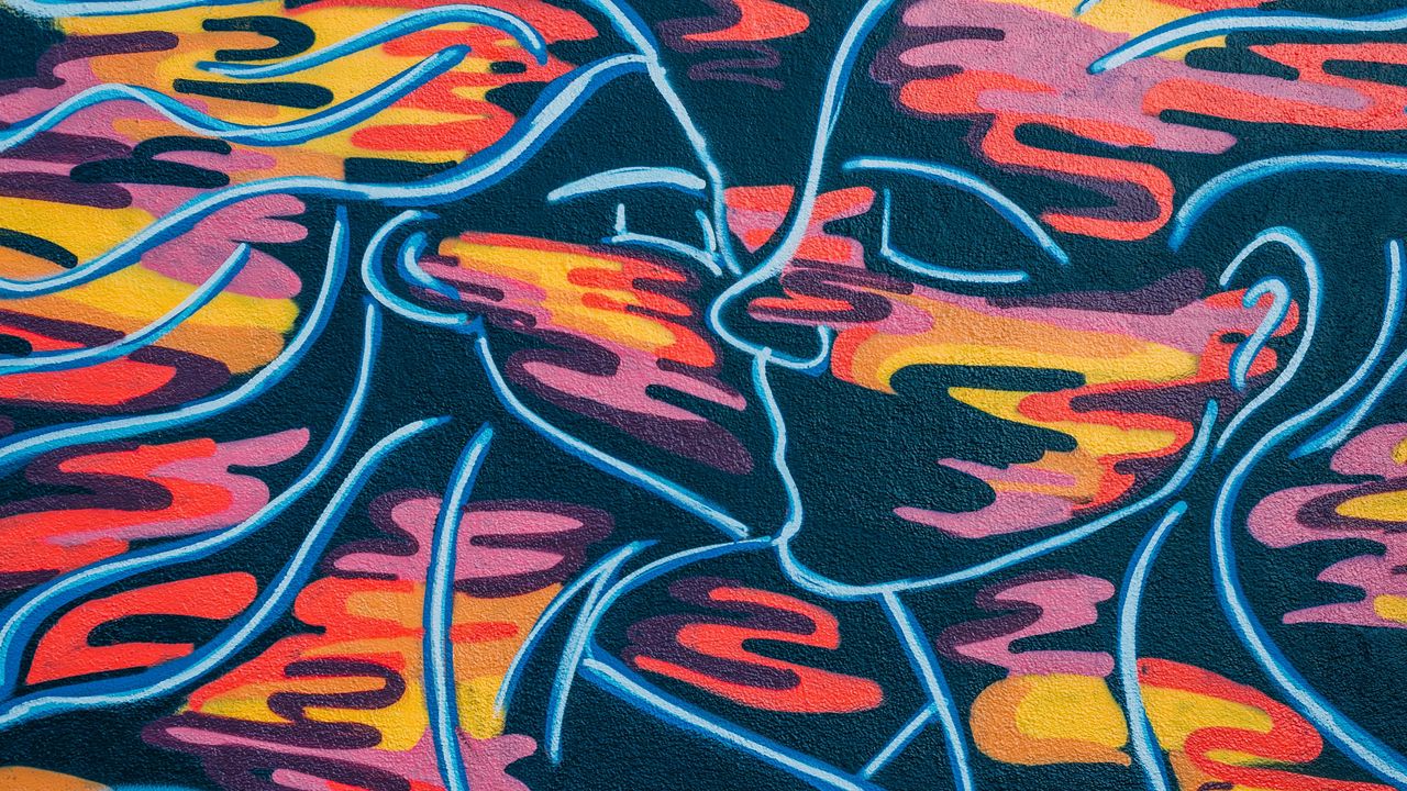 Wallpaper art, graffiti, kiss