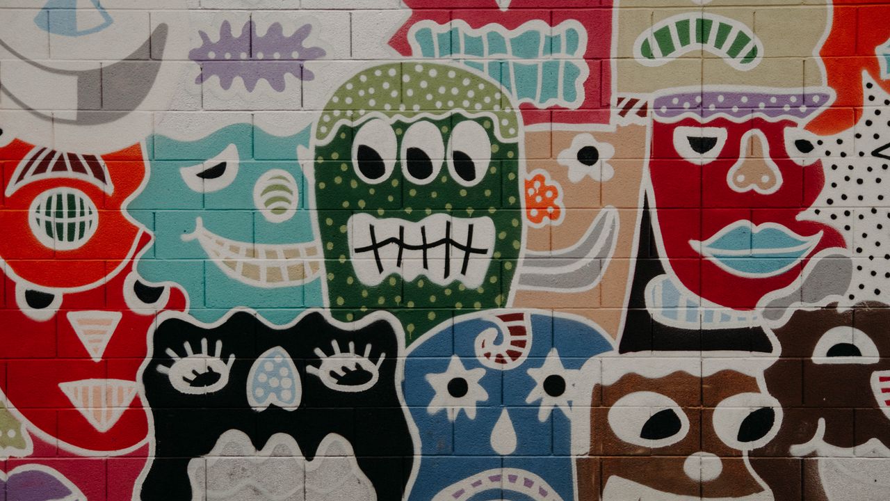 Wallpaper art, graffiti, wall, faces