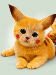 Preview wallpaper art, kitty, pokemon, red eyes, pikachu