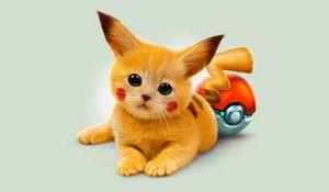 Preview wallpaper art, kitty, pokemon, red eyes, pikachu