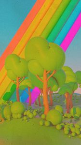 Preview wallpaper art, multicolored, trees, rainbow, colorful, imagination