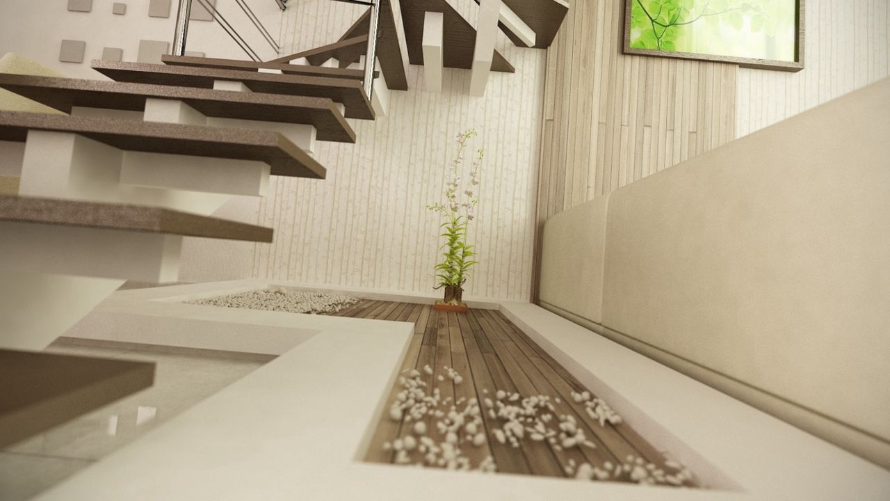 Wallpaper art, render, stairs, plant, rooms, decor