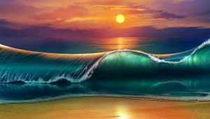 Preview wallpaper art, sunset, beach, sea, waves