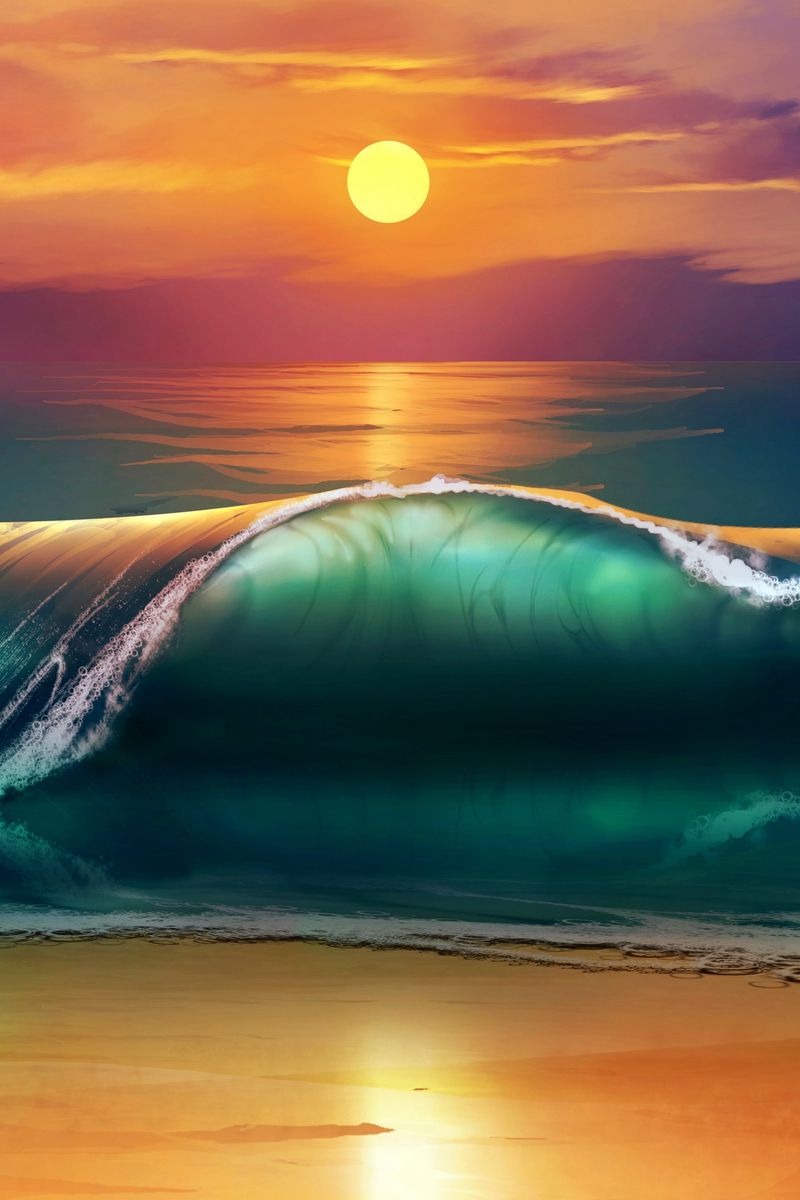 800x1200 Wallpaper art, sunset, beach, sea, waves