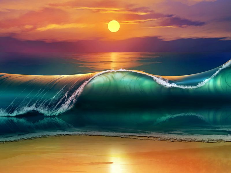 800x600 Wallpaper art, sunset, beach, sea, waves