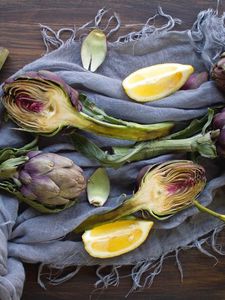 Preview wallpaper artichoke, lemon, fruit, vegetables, scarf