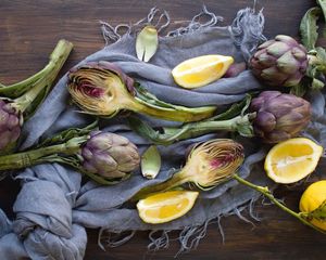 Preview wallpaper artichoke, lemon, fruit, vegetables, scarf