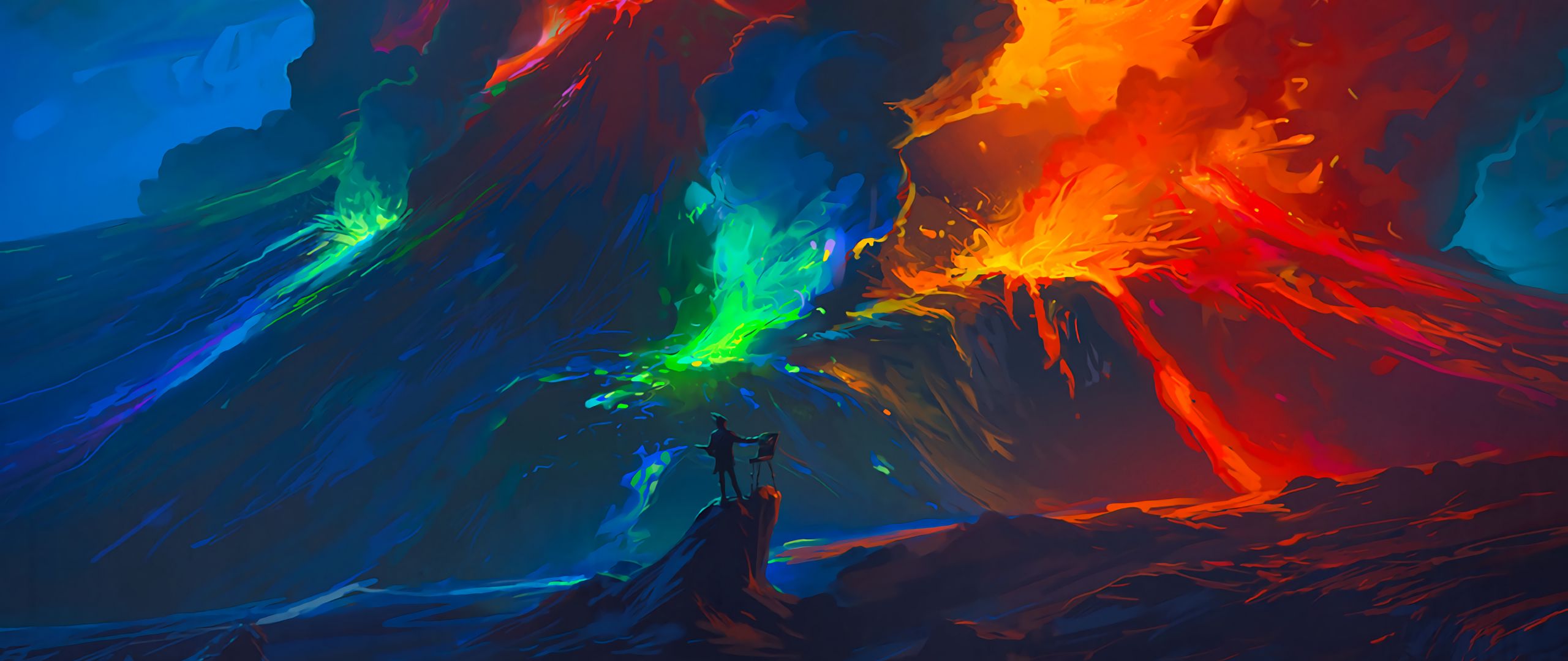 Download wallpaper 2560x1080 artist, waves, colorful, art, fantasy dual wide  1080p hd background