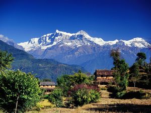 Preview wallpaper asia, mountains, houses, vegetation, trees