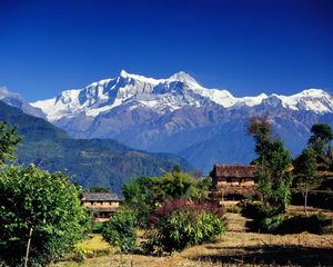 Preview wallpaper asia, mountains, houses, vegetation, trees