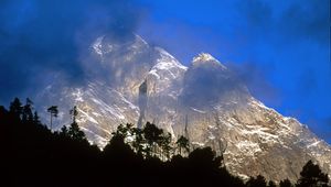 Preview wallpaper asia, mountains, outlines, fog, rocks, trees